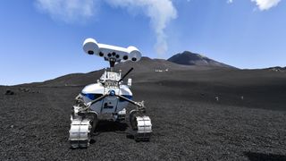 The Lightweight Rover Unit 1 training for a moon mission on the lunar-like slopes of Italy's Mount Etna.