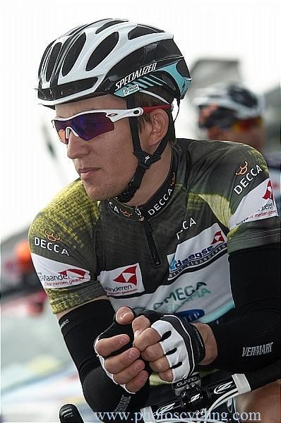 Race leader Michal Kwiatkowski (Omega Pharma-Quickstep) awaits the start.