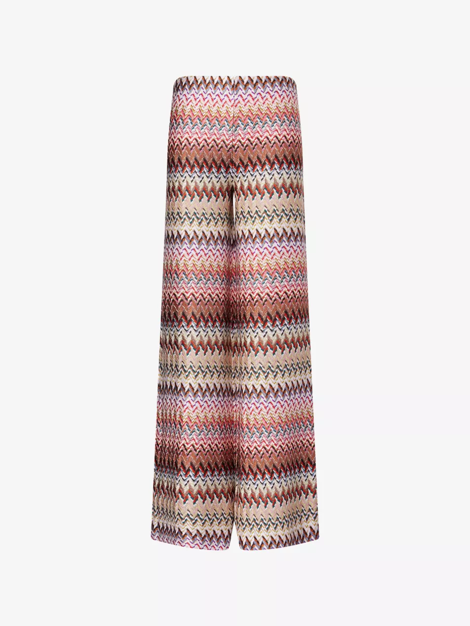 Chevron Metallic-Knit Wide-Leg Trousers