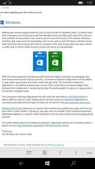 Windows Store app email