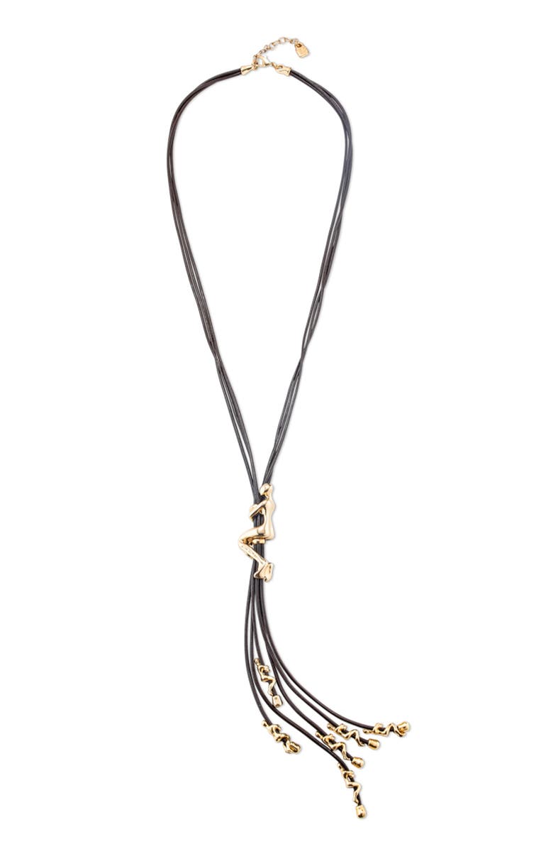 18k Gold-Plated Leather Cord Long Necklace