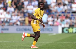 Ibrahim Osman of Brighton & Hove Albion controls the ball during a pre season friendly match between Queens Park Rangers and Brighton & Hove Albion at Loftus Road on August 03, 2024 in London, England.