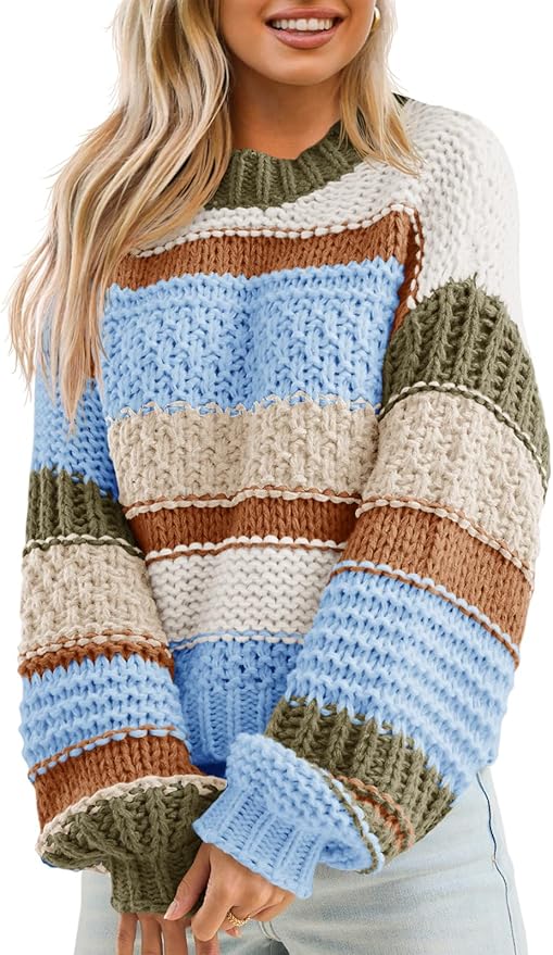 Saodimallsu, Block Sweater Striped Chunky Knit 