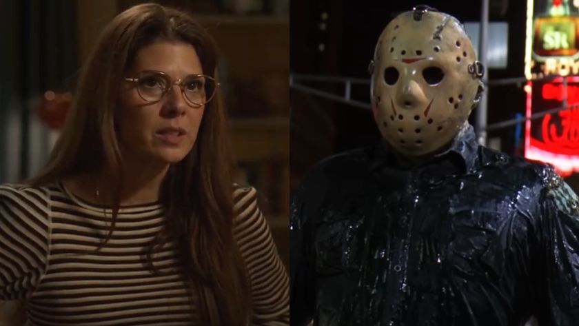 A worried Marisa Tomei from Spider-Man: Homecoming, pictured next to Jason Voorhees in Friday the 13th Part VIII: Jason Takes Manhattan.