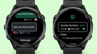 Garmin Fenix watch displaying a Whatsapp integration