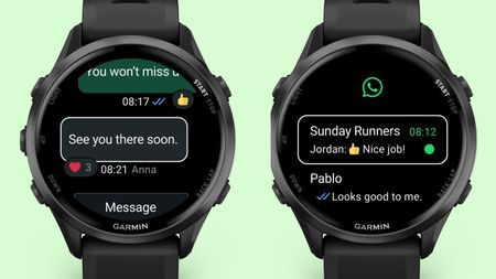 Garmin Fenix watch displaying a Whatsapp integration