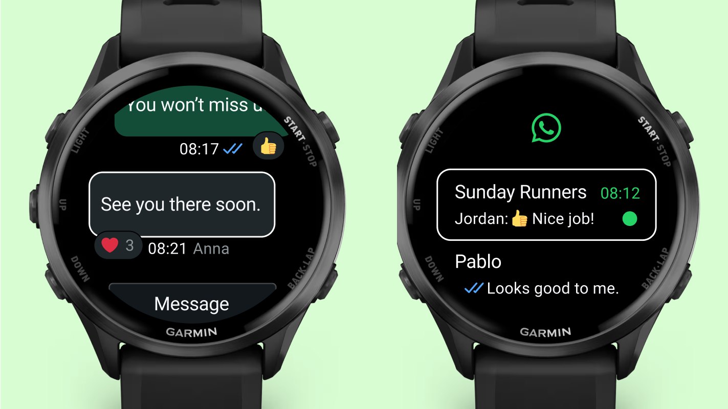 Garmin Fenix watch displaying a Whatsapp integration