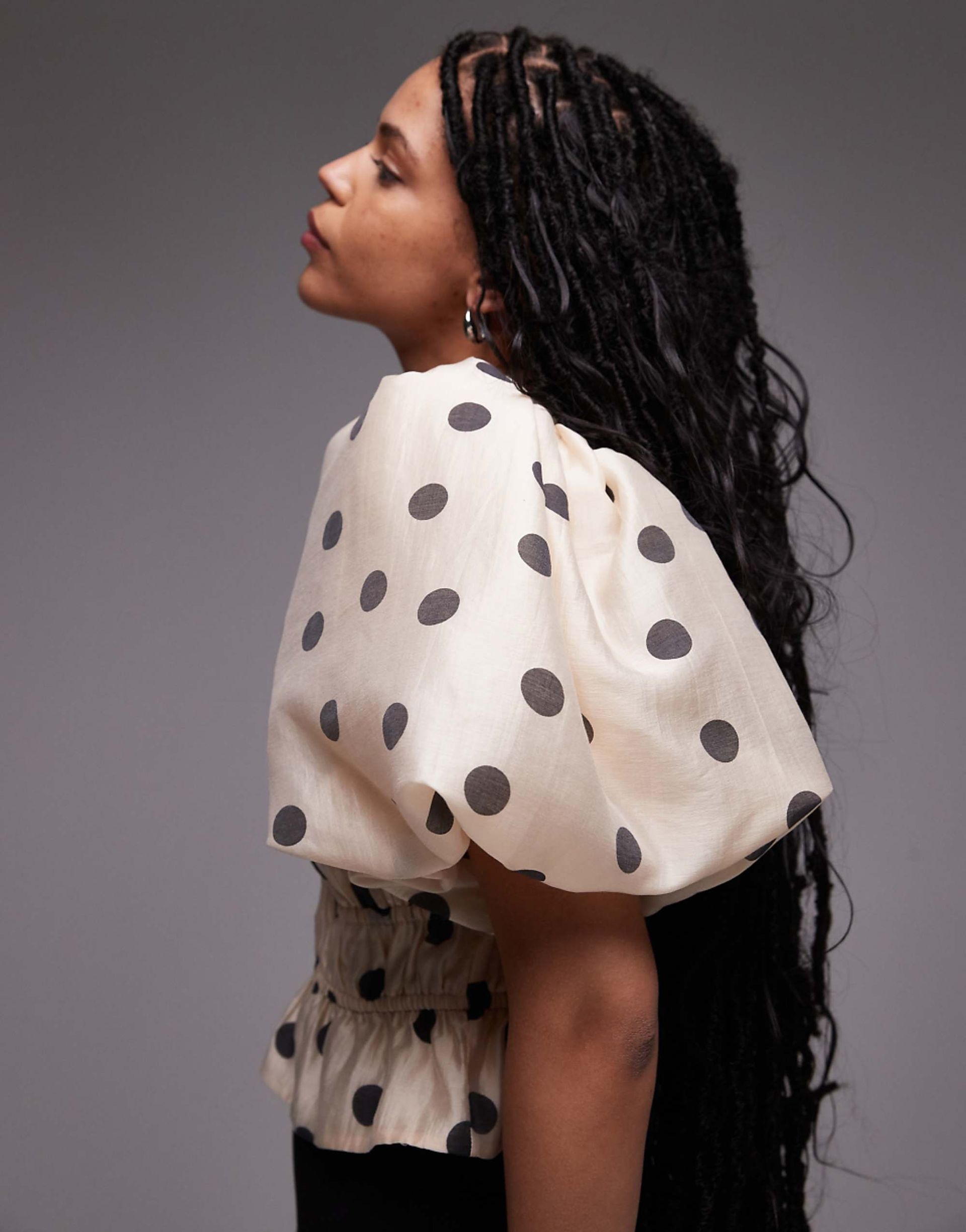 & Other Stories Blouse With Statement Puff Sleeves and Cinch Waist in Spot Print