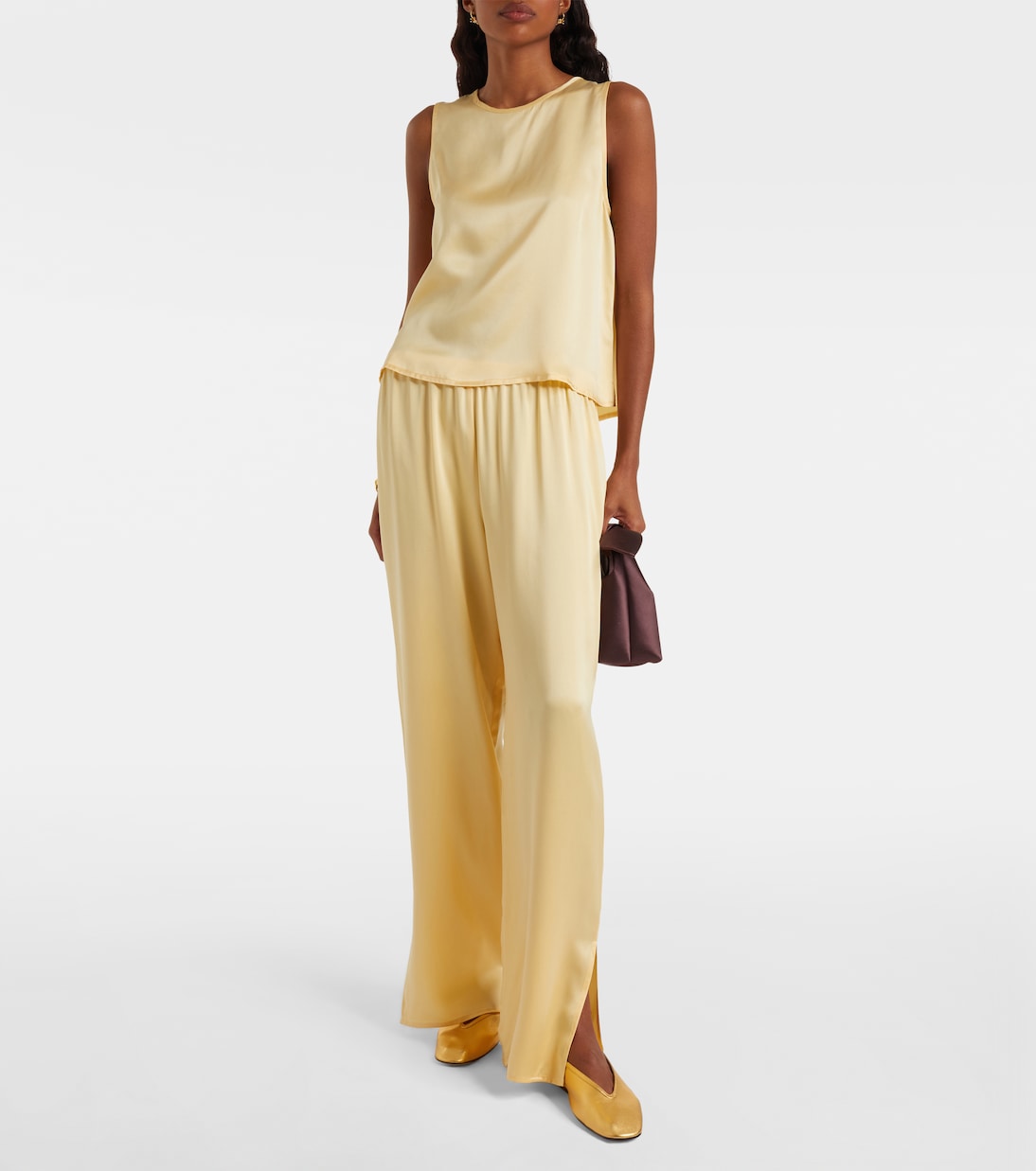 Loreto Silk Charmeuse Wide-Leg Pants in Yellow - Asceno