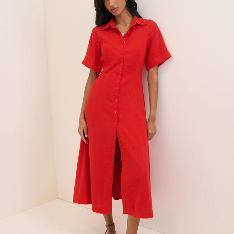 Nobody's Child , Linen-Blend Dillon Shirt Dress