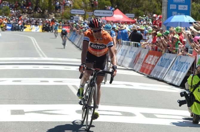 Cadel Evans crosses the line