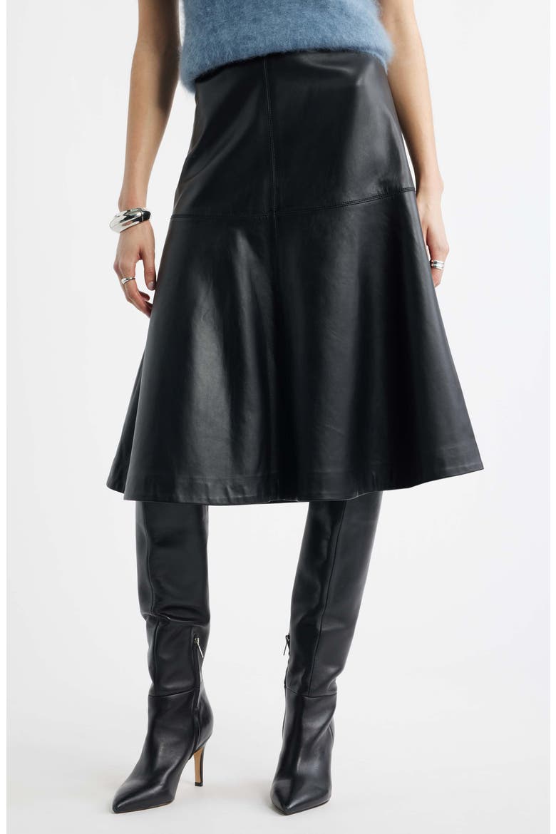 Leather A-Line Midi Skirt