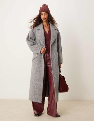 Asos Design Chuck on Cosy Boucle Coat in Grey