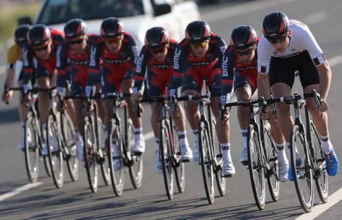 The BMC Racing Team lined out across the road