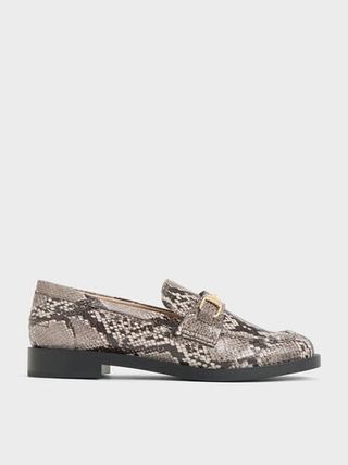 Leslie Snake-Print Metallic-Accent Loafers