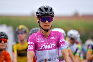 OVADA ITALY JULY 04 Ashleigh Moolman Pasio of South Africa and Team SD Worx Purple Points Jersey at start during the 32nd Giro dItalia Internazionale Femminile 2021 Stage 3 a 135km stage from Casale Monferrato to Ovada GiroDonne UCIWWT on July 04 2021 in Ovada Italy Photo by Luc ClaessenGetty Images