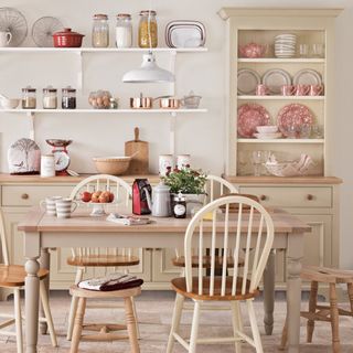 kitchen with open shelve and crockery