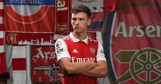 Arsenal full-back Kieran Tierney during the Arsenal Media Day at the Arsenal Training Ground at London Colney on August 01, 2022 in St Albans, England.