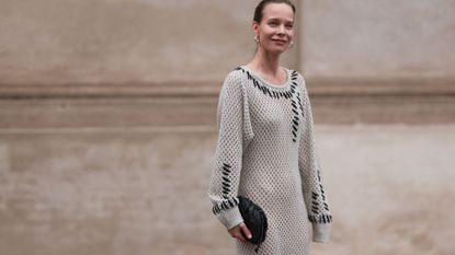 Street Style in Knitted Dress GettyImages-1606990472