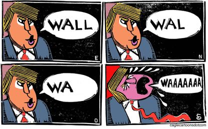 Political cartoon U.S. Trump wall government shutdown