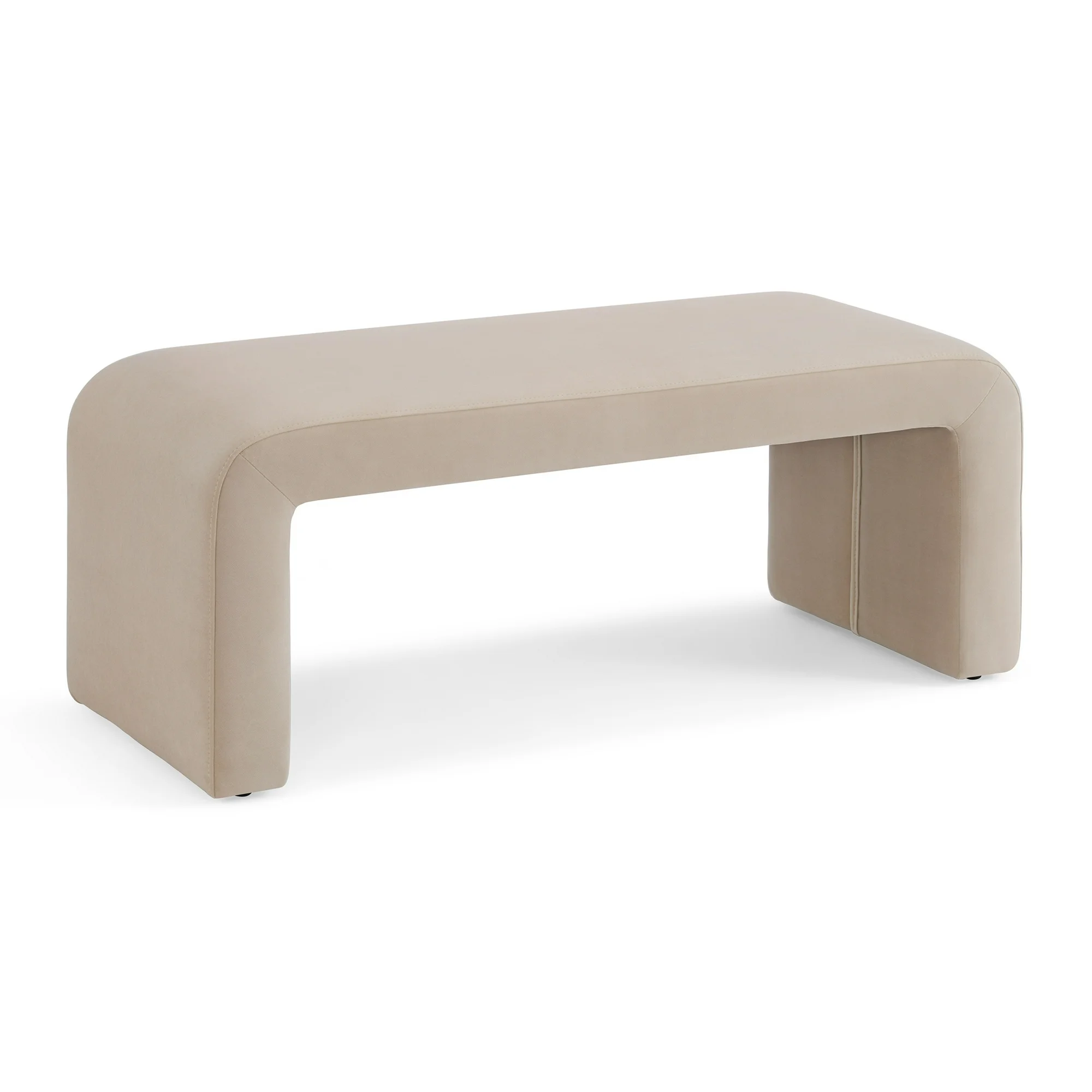 bench with curved sides in white velvet upholstery 