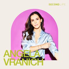 headshot of woman on pink background