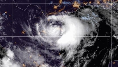 Tropical Storm Hanna, after it made landfall in Texas, shown here on Sunday, July 26, 2020.