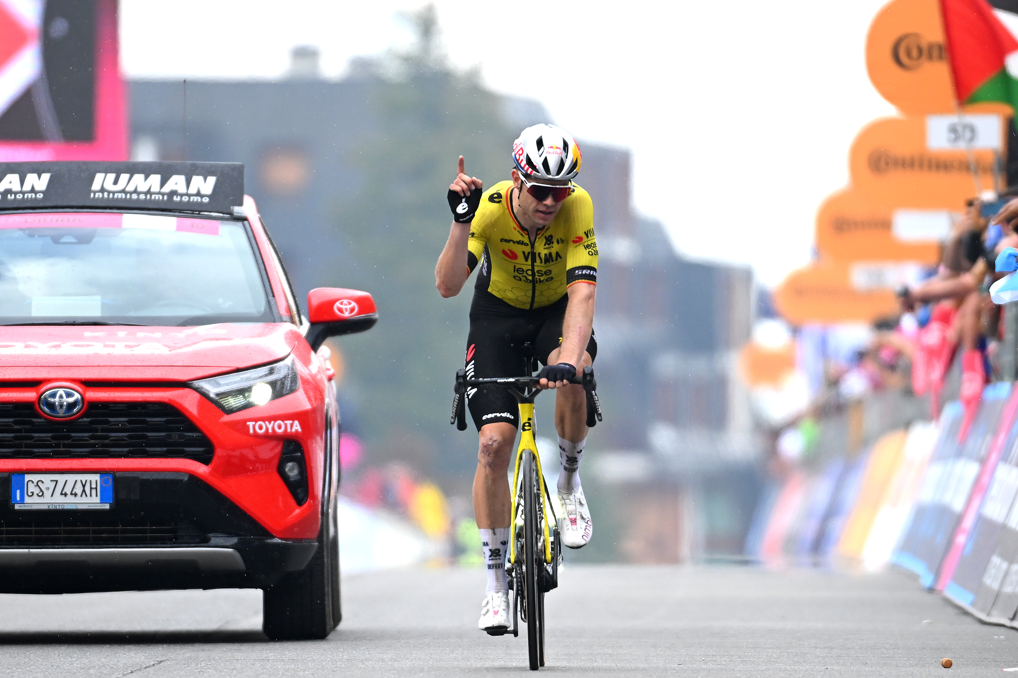 Wout van Aert crosses the line on stage 20 of the Giro d&#039;Italia