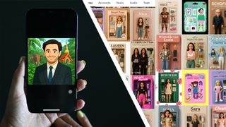 A Ghibli-style AI image generated on a smartphone on the left, AI doll trends on Instagram feed on the right