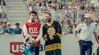 Bad Bunny, Adam Sandler and Justin Thomas in Happy Gilmore 2