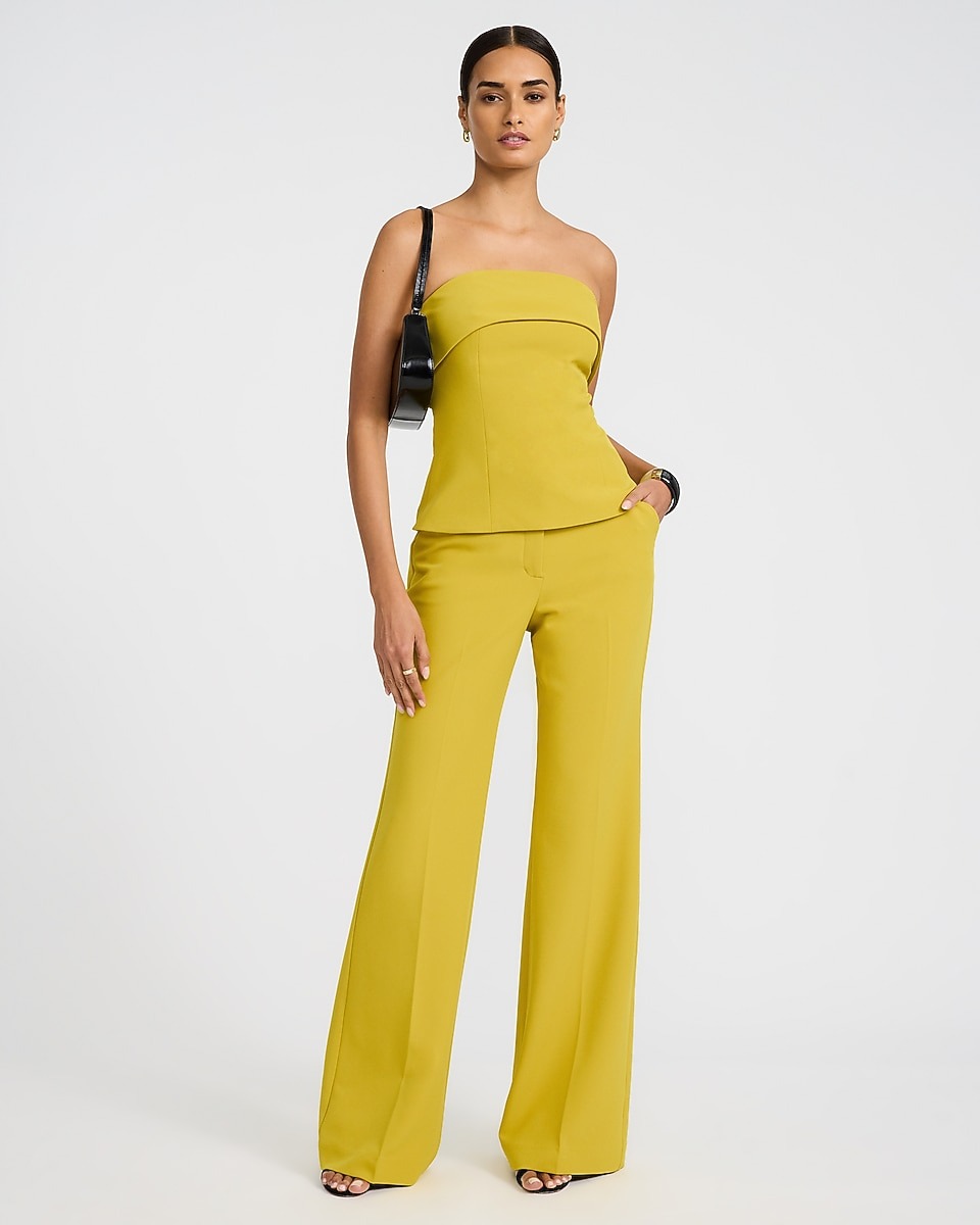 Express, Studio Stretch Twill Fold Over Strapless Tailored Top