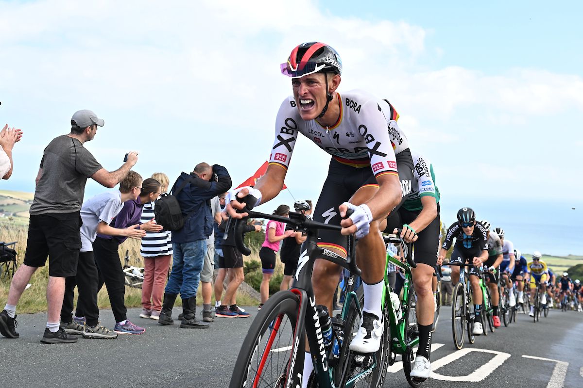 Picture by Will PalmerSWpixcom 07092022 Cycling 2022 AJ Bell Tour of Britain Stage 4 Redcar to Duncombe Park Helmsby England Nils Politt of BORA Hansgrohe German National Champion climbing the Robin Hoods Bay KOM