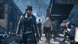 Beste Assassin’s Creed spill: En gruppe tøffe karer på en togstasjon