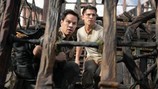 Sully (Mark Wahlberg) and Nathan Drake (Tom Holland) on board a ship in the Uncharted movie