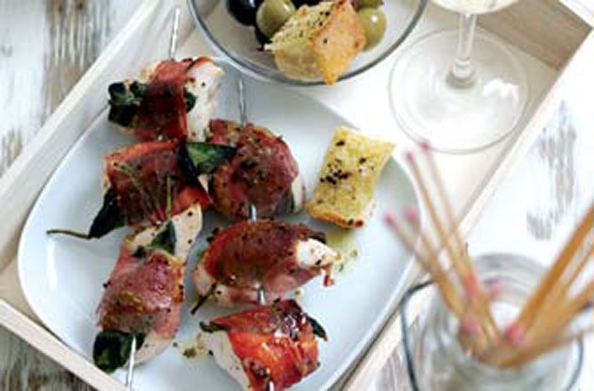 Chicken, prosciutto and sage skewers