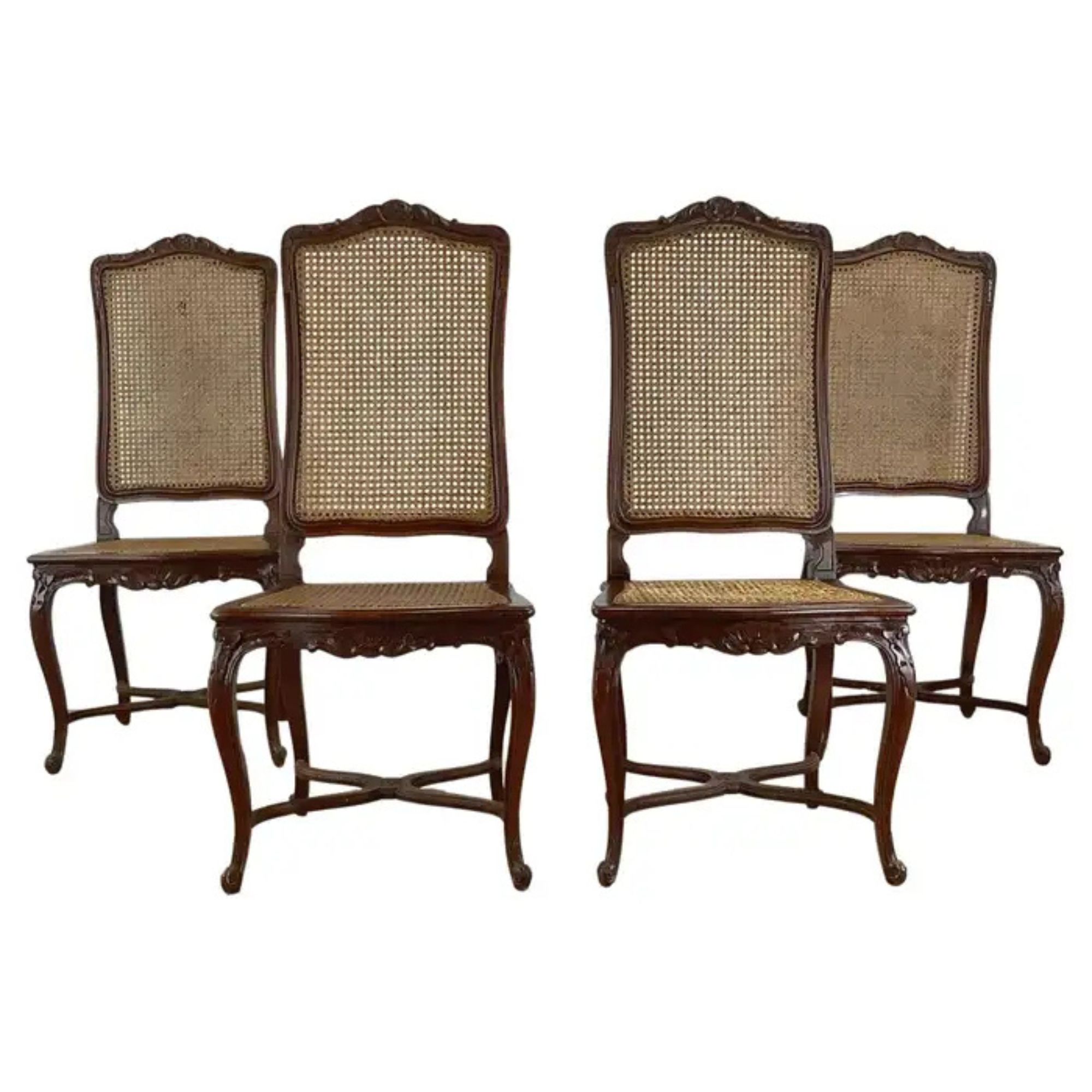 Antique Cane Back French Style Dining Chairs- Set of Four