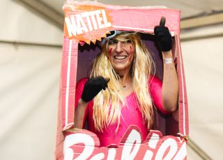 Claire Beaumont of Condor Cycles dressed up as Barbie