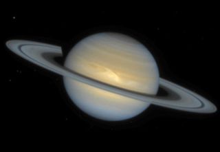 Saturn, imaged by the Hubble Space Telescope.