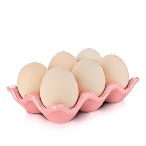 Urwoow Ceramic 6 Cup Egg Tray Holder (pink)