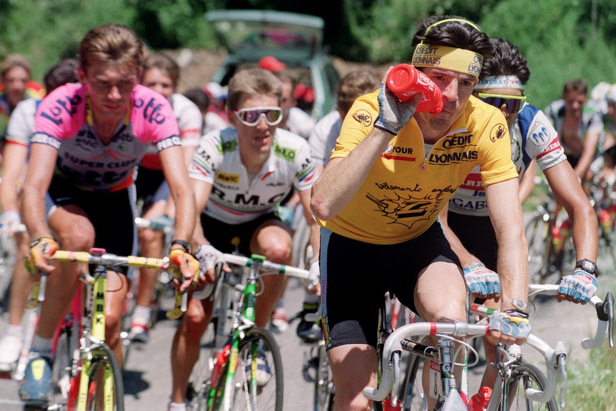 Ronan Pensec in the yellow jersey on stage 11 of the 1990 Tour de France