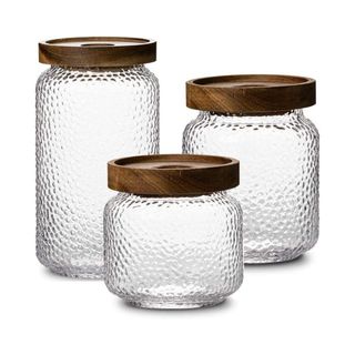 Texture glass storage jars with wooden lids