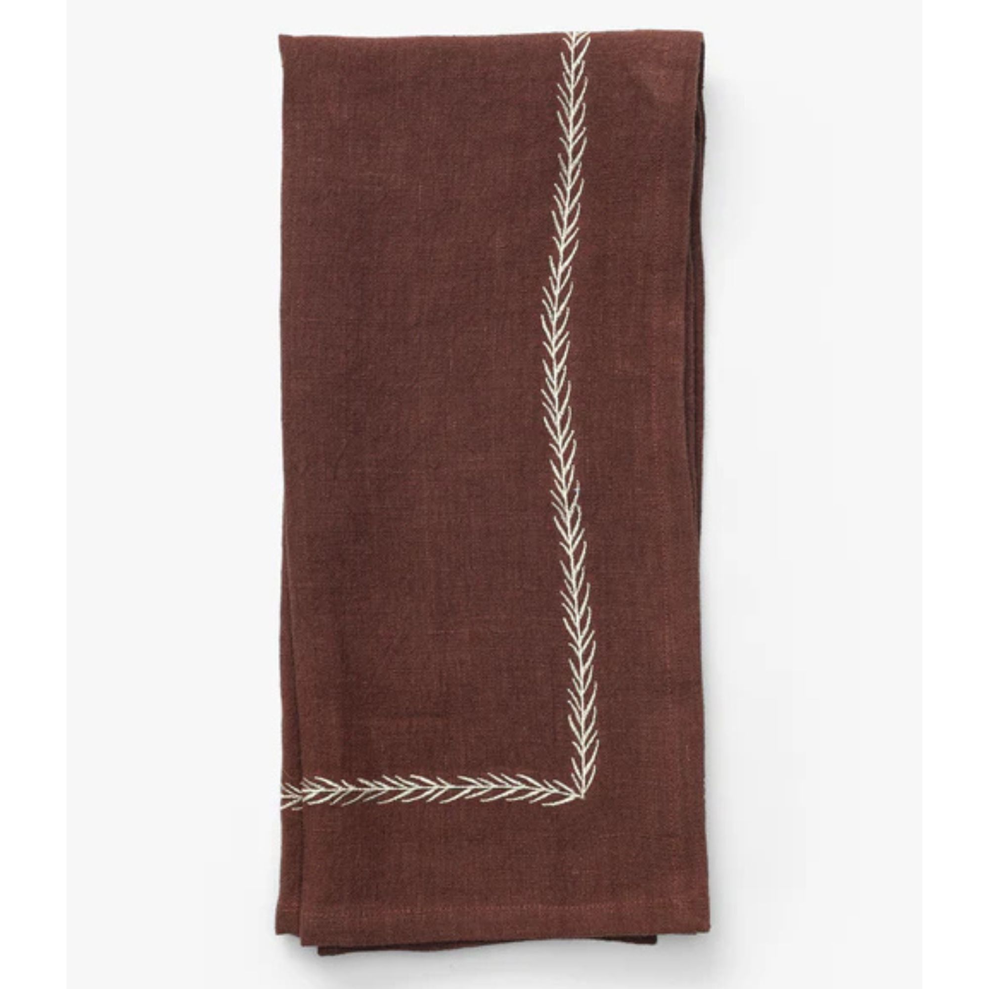 Burgundy napkin with white embroidered edging 