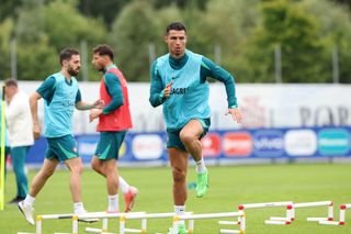 Cristiano Ronaldo during the Portuguese National Team training, ahead of the second match of Group F against Turkey in the 2024 European Football Championship, continued its preparations with the training held at Hotel Klosterpforte. In the part of the training open to the press, the players' movements and passing exercises were carried out on June 20, 2024 in Hersewinkel, Germany.