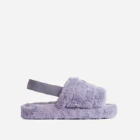 Boo Fluffy Stripe Slipper In Grey Faux Fur Now £9.99 Was £29.99 