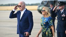 President Joe Biden and Jill Biden leave presidential helicopter