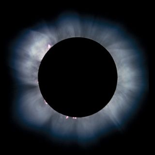 This image of a total solar eclipse is a digital composite of nine individual exposures on Kodachrome-25P film, captured by eclipse enthusiast Glenn Schneider on June 21, 2001, above the Zambezi National Park in Zambia.