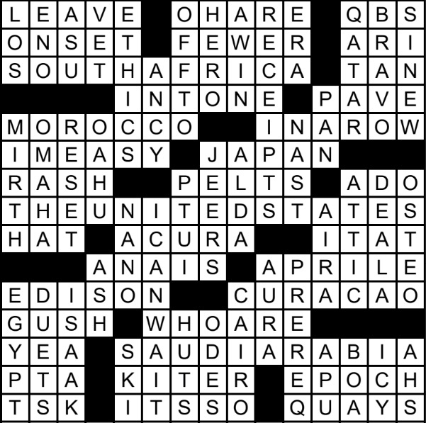A solved crossword.