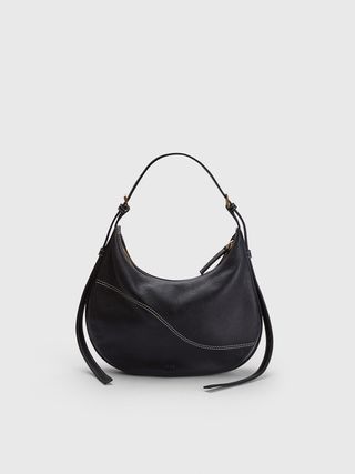 Liveri Black/contrast Stitch Grained Leather Small Hobo Bag