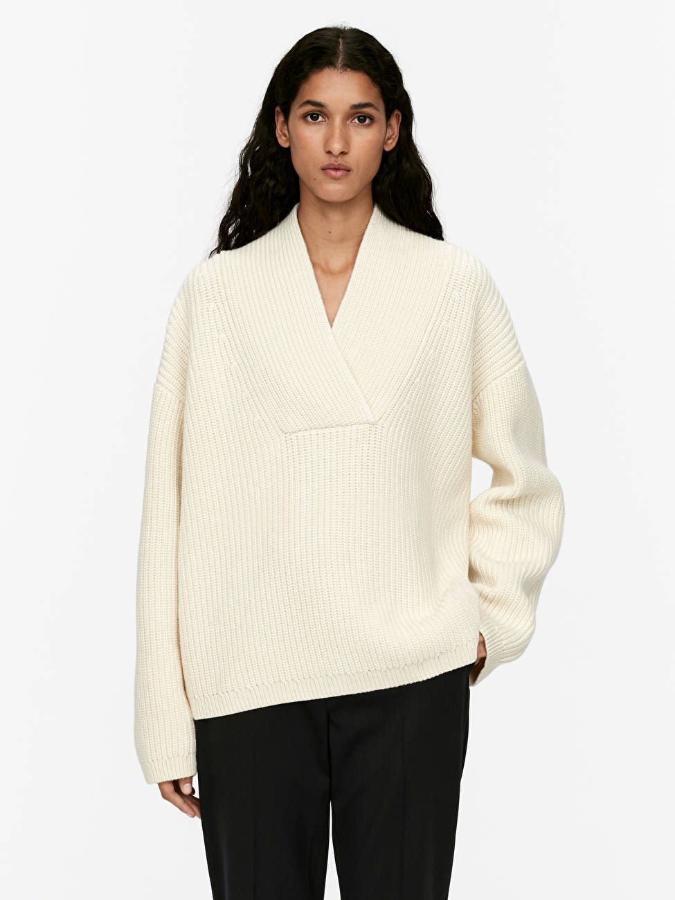 Shawl Collar Jumper - Off White - Arket Gb