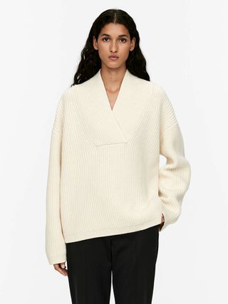 Shawl Collar Jumper - Off White - Arket Gb